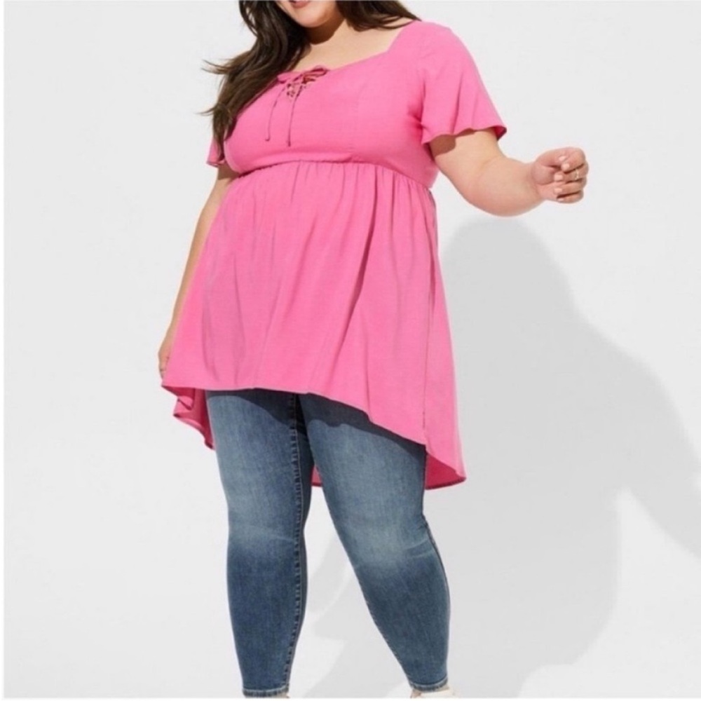 Torrid Babydoll Challis Lace Up Hi Low Top